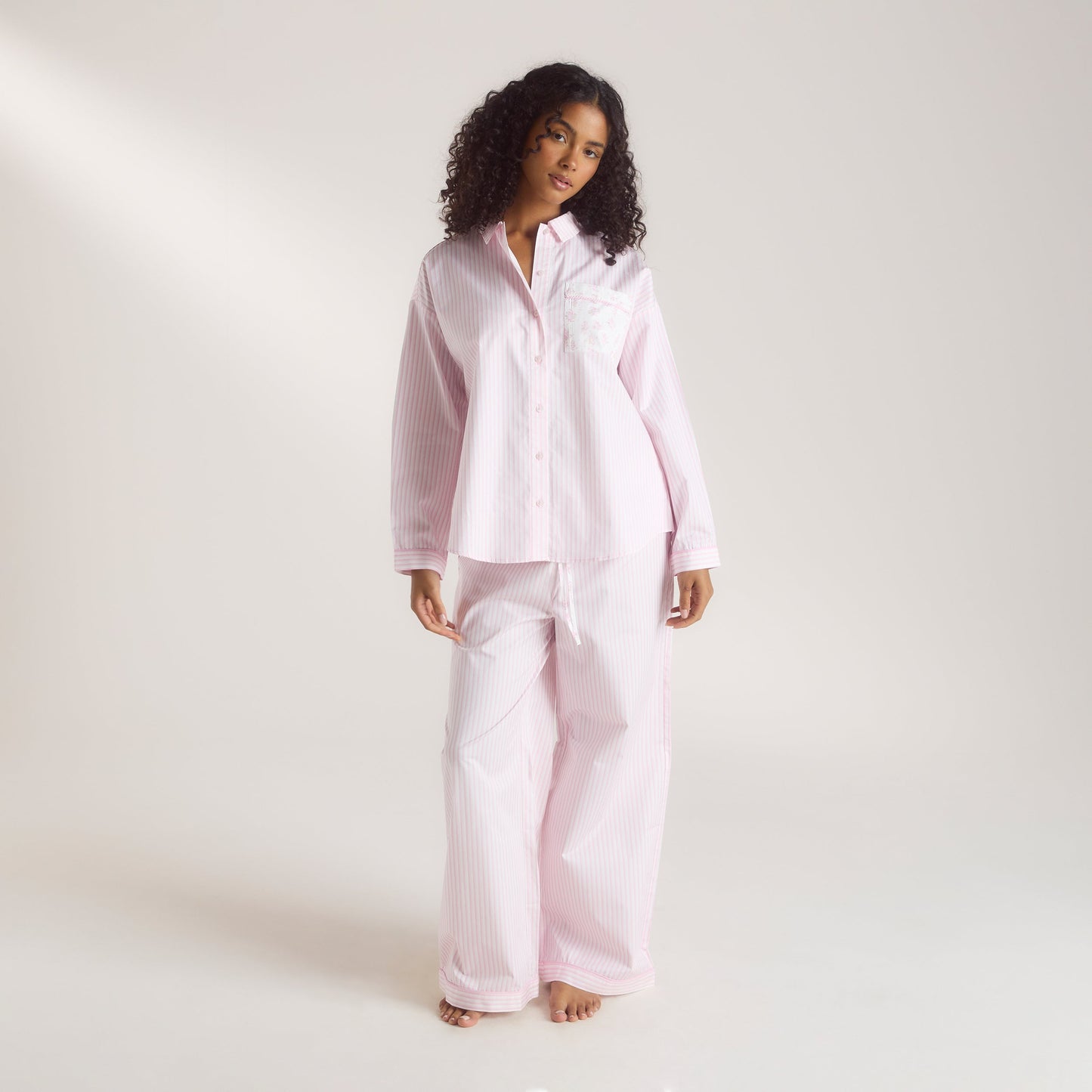 Bloom & Stripe Pajama Shirt - Pink
