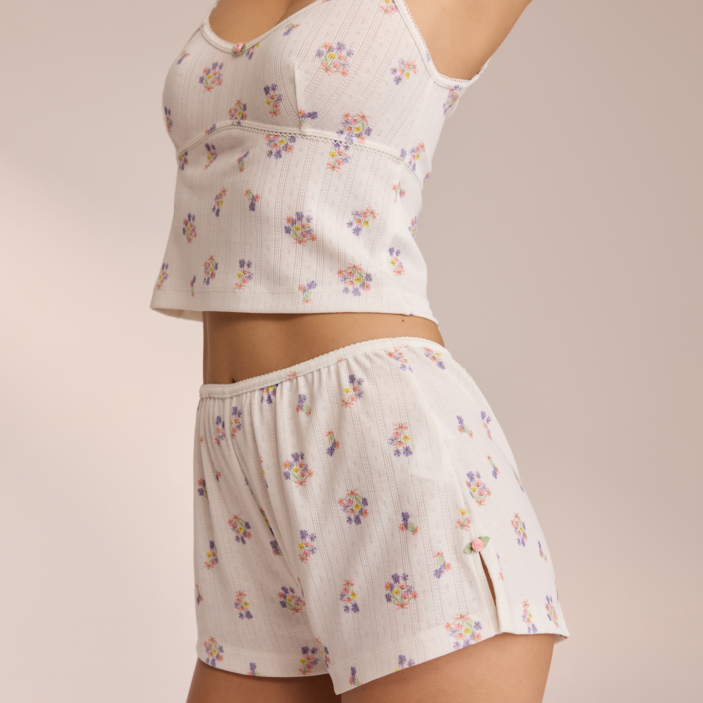 Pointelle Pajama Shorts - White Floral