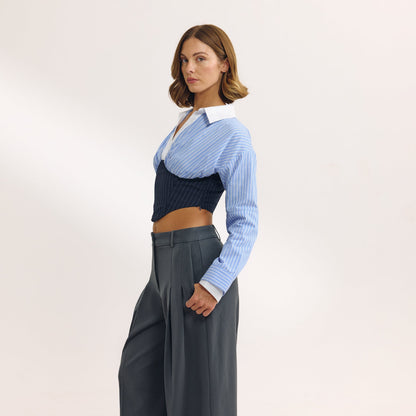 Long-Sleeved Corset Shirt - Blue