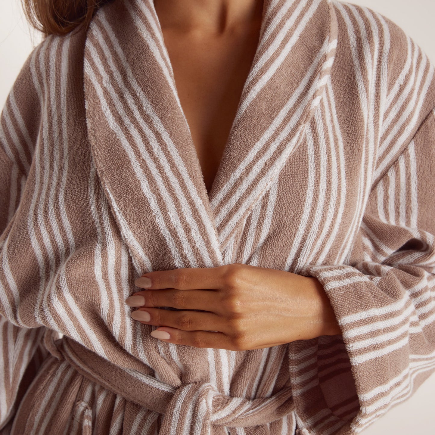 Towelling Dressing Gown - Striped Malt