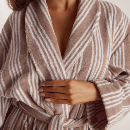 Towelling Dressing Gown - Striped Malt