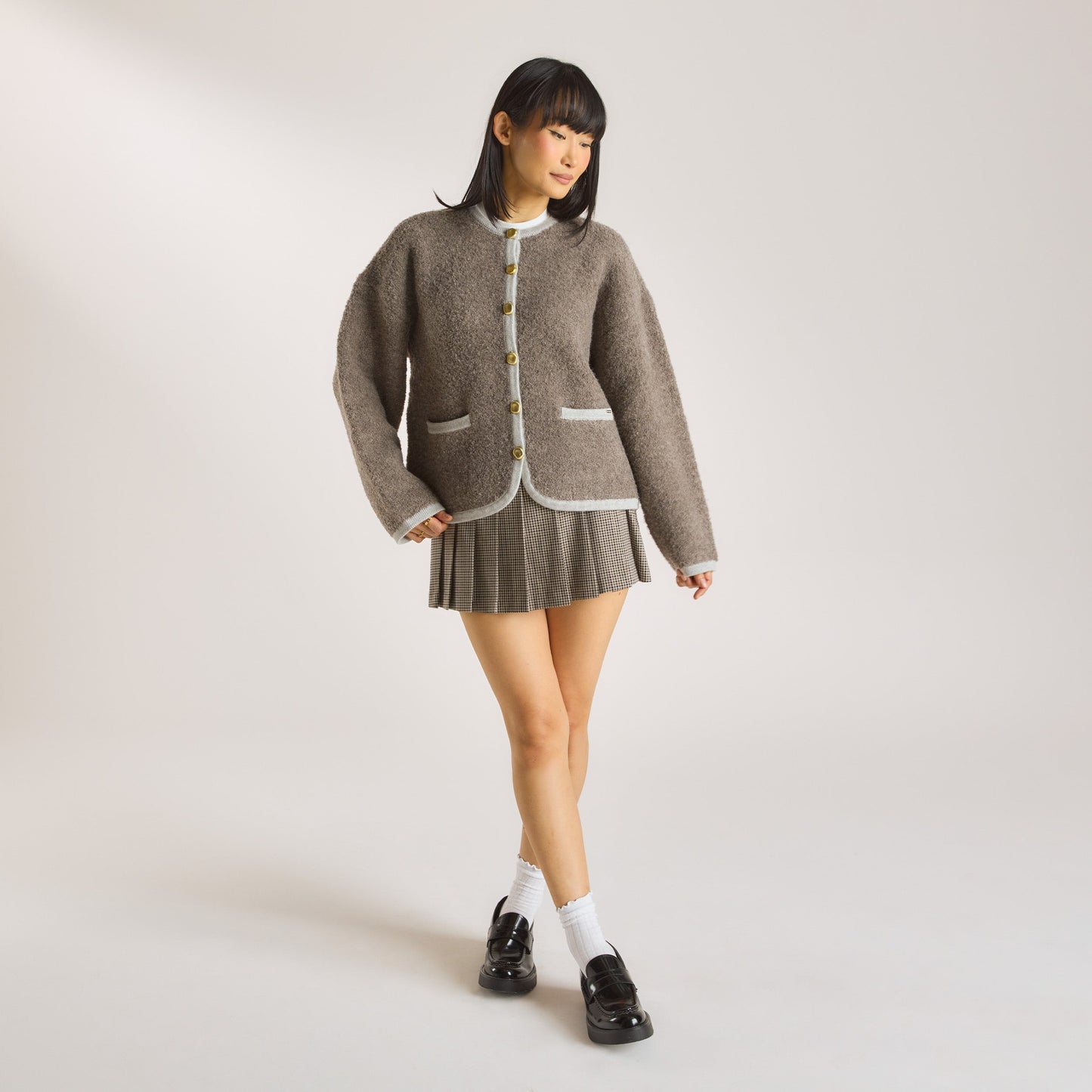 Knitted Wool Blend Jacket - Truffle