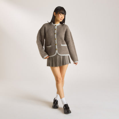 Knitted Wool Blend Jacket - Truffle