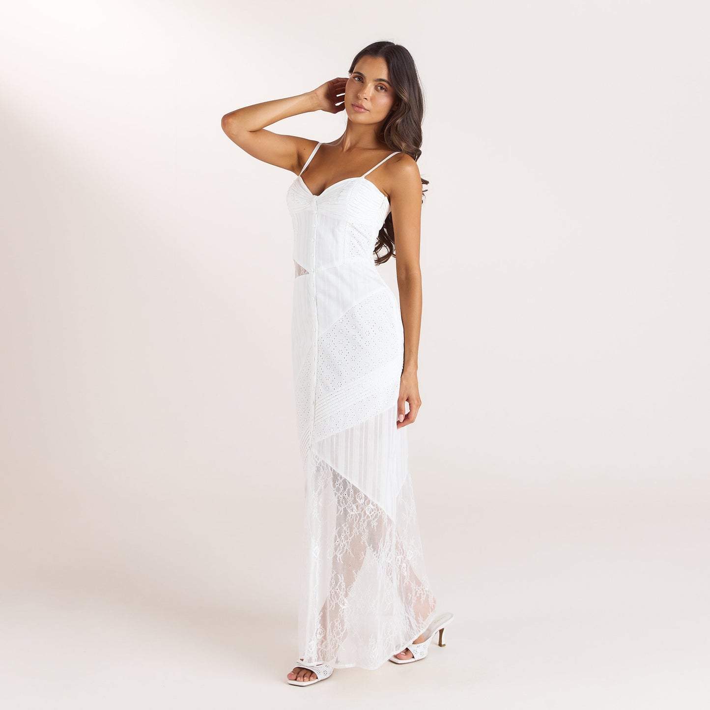 Broderie & Lace Maxi Dress - White