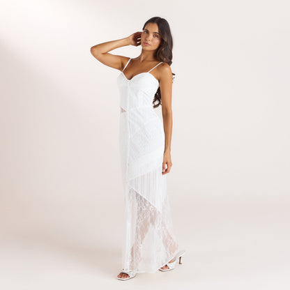 Broderie & Lace Maxi Dress - White