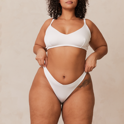 Ribbed Triangle Bra  - White