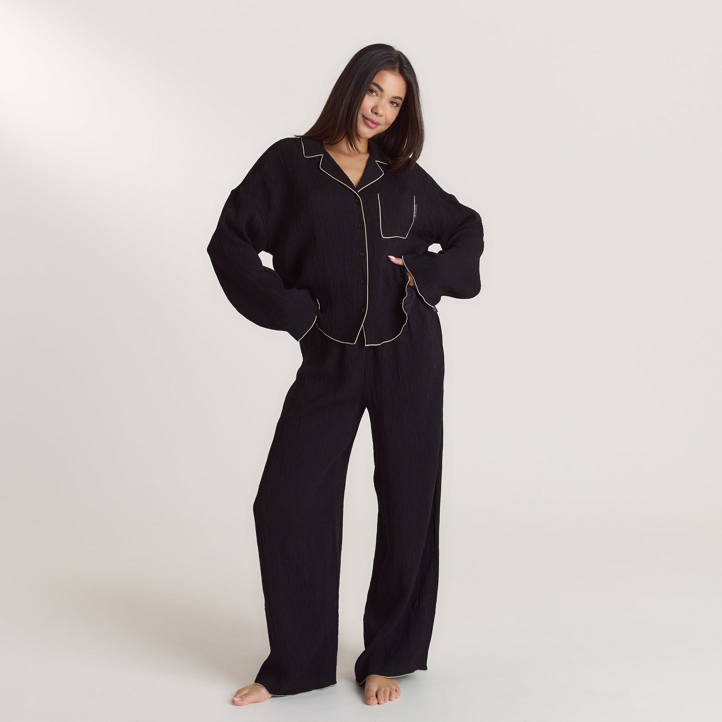 Crinkle Pajama Shirt - Black