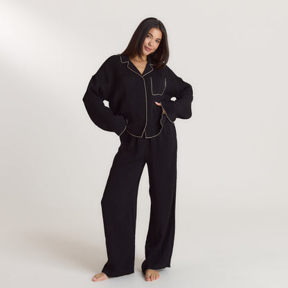 Crinkle Pajama Shirt - Black