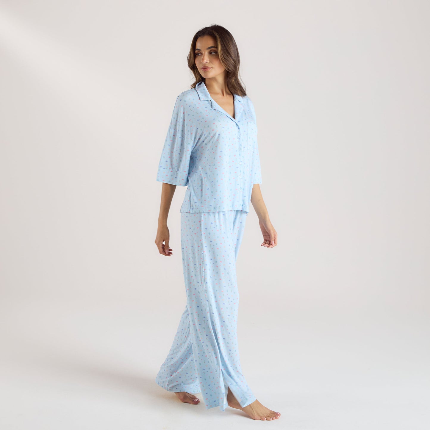 Modal Short Sleeve Pajama Shirt - Blue Floral