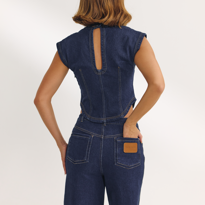 Fitted Denim Top - Indigo Blue