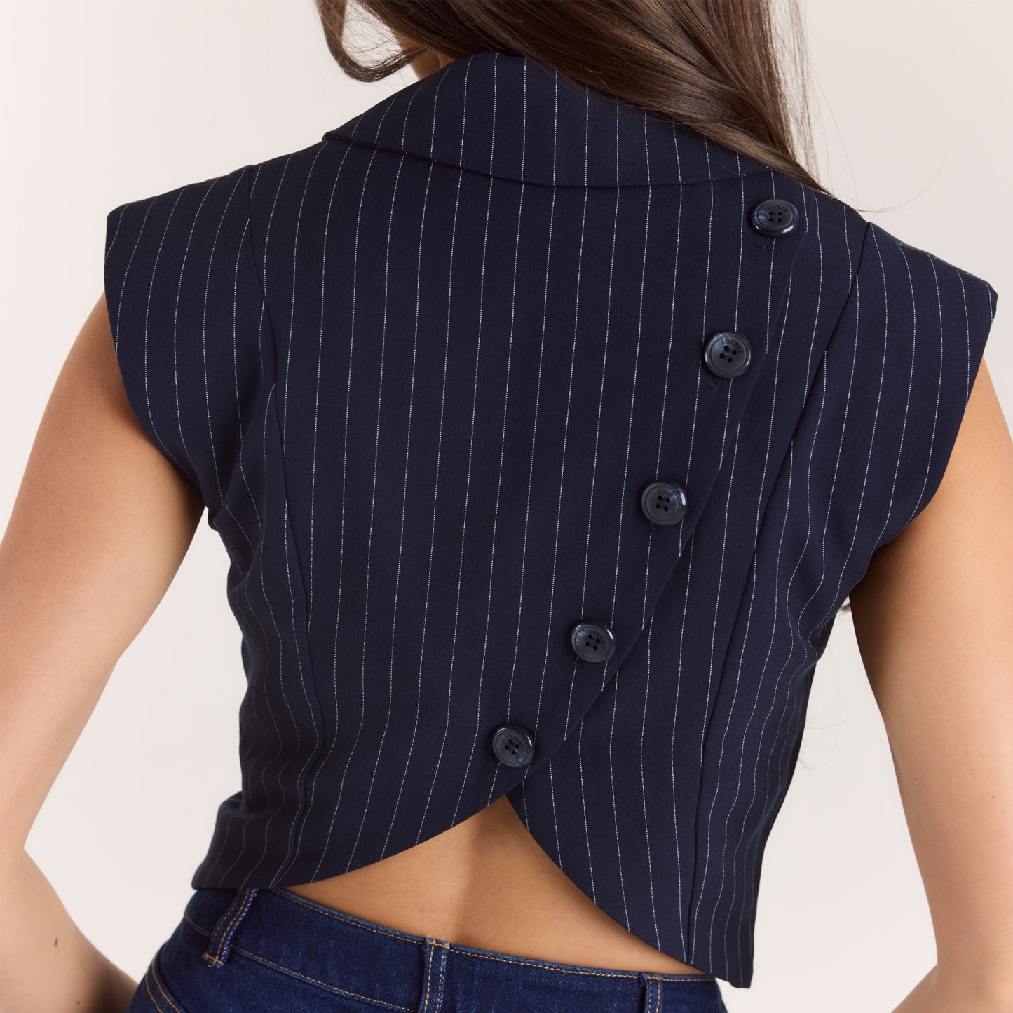 Crossover Waistcoat - Navy Pinstripe