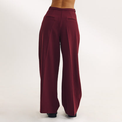 Wide-Leg Tailored Trousers - Cherry Lacquer
