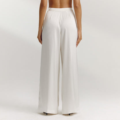 Satin Wide-Leg Pants - Off White