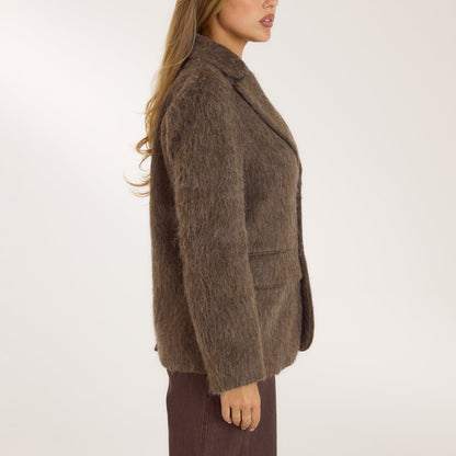 Oversized Wool Blend Blazer - Mink
