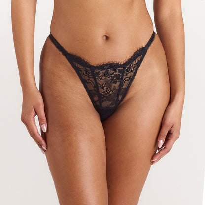 Strappy Lace Thong - Black