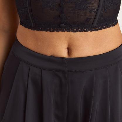 Satin Pleated Pants - Black