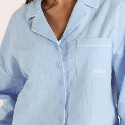 Textured Cotton Pajama Shirt - Blue
