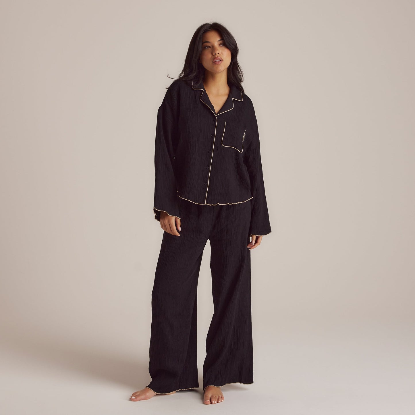 Crinkle Pajama Shirt - Black