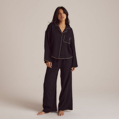 Crinkle Pajama Shirt - Black