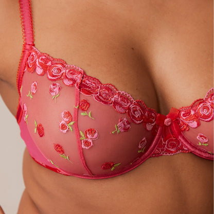 Blush Embroidered Balcony Bra  - Hot Pink