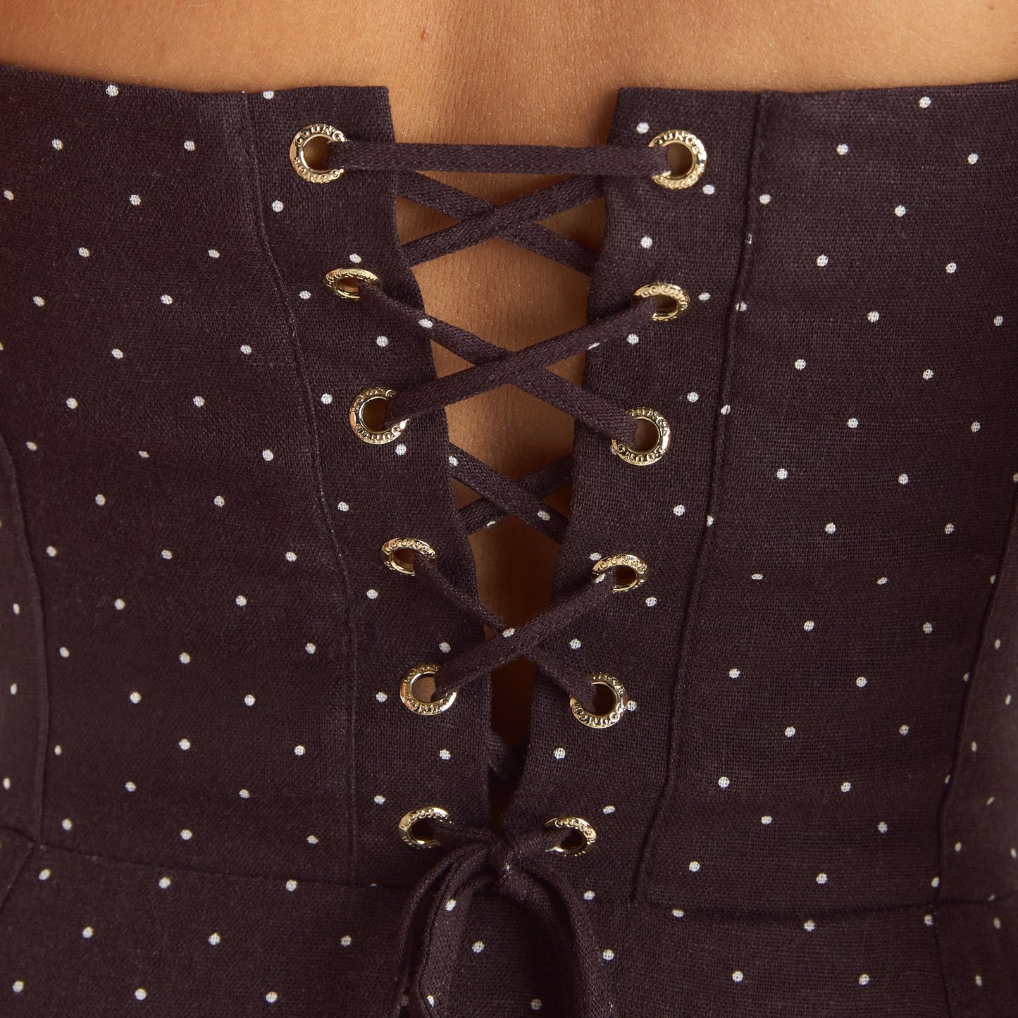 Lace Trim Maxi Dress - Chocolate Polka Dot