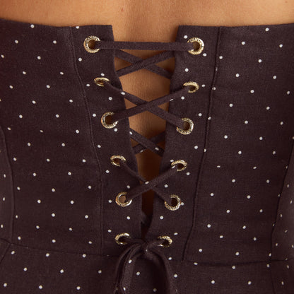 Lace Trim Maxi Dress - Chocolate Polka Dot