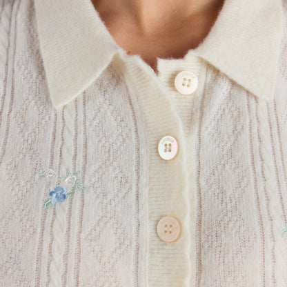 Embroidered Knitted Top - Cream