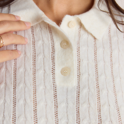 Sheer Knitted Polo Top - Cream