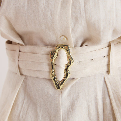 Belted Linen Playsuit - Cream