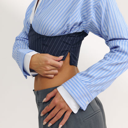 Long-Sleeved Corset Shirt - Blue