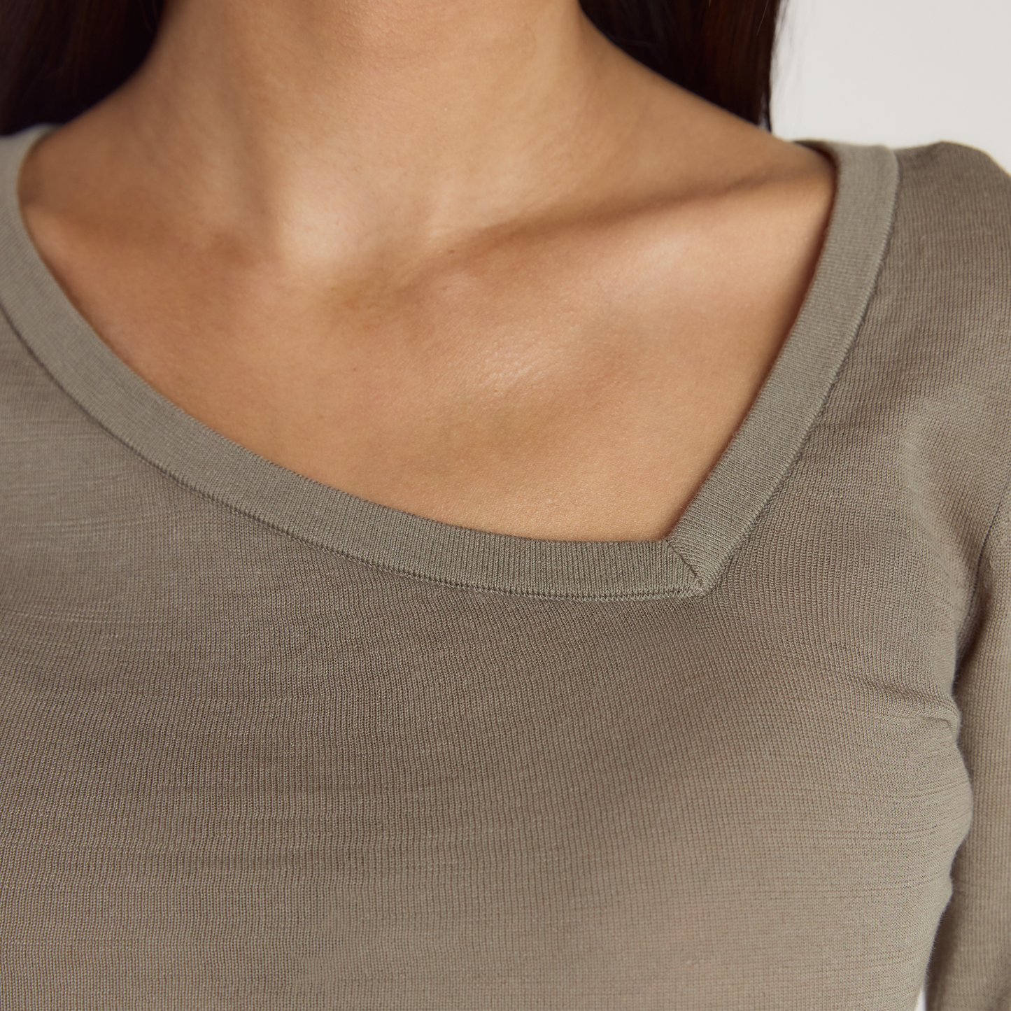 Asymmetric Fine Knit Top - Thyme