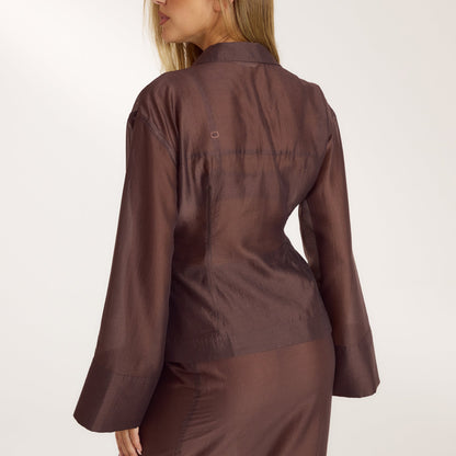 Fitted Sheer Shirt - Chocolate