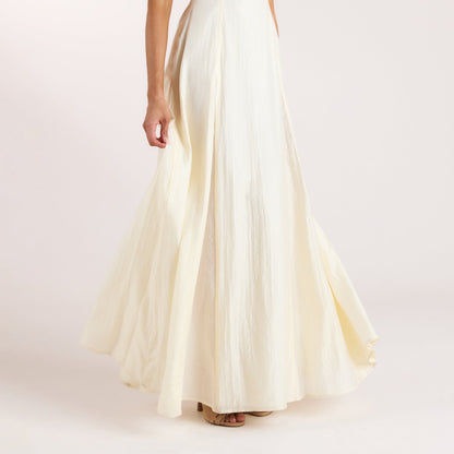 Embroidered Lace-Up Maxi Dress - Buttercream