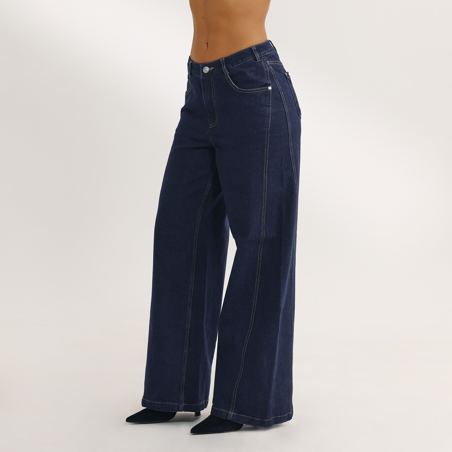 Dipped-Waist Wide-Leg Jeans - Indigo Blue