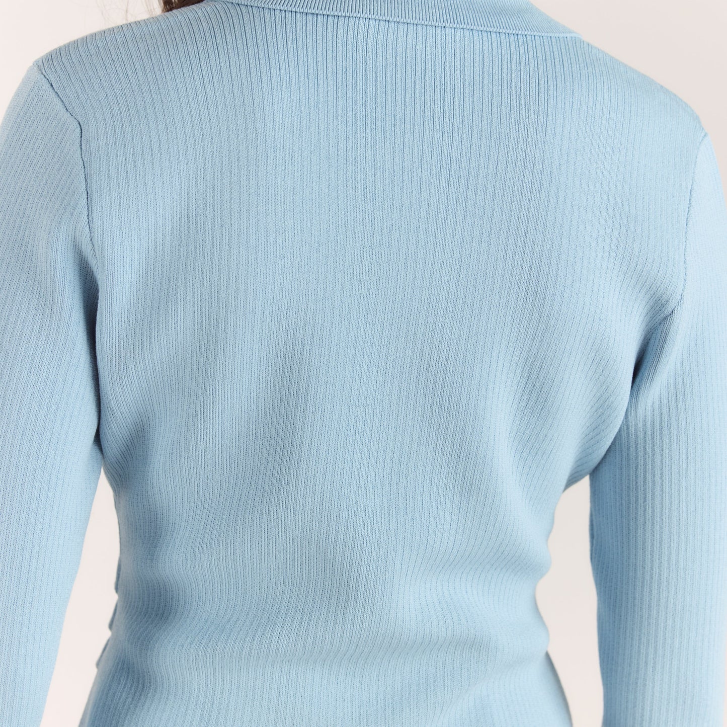 Ribbed Knitted Cardigan - Light Blue