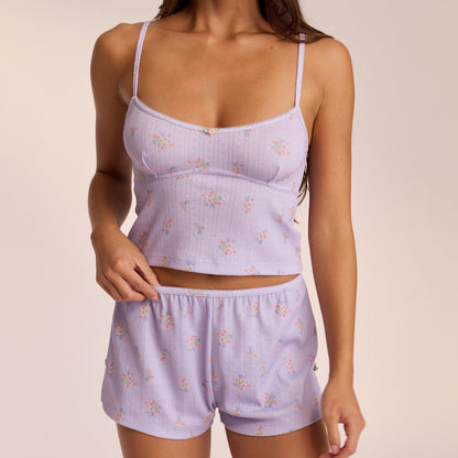 Pointelle Cami Pajama Top - Lilac Floral