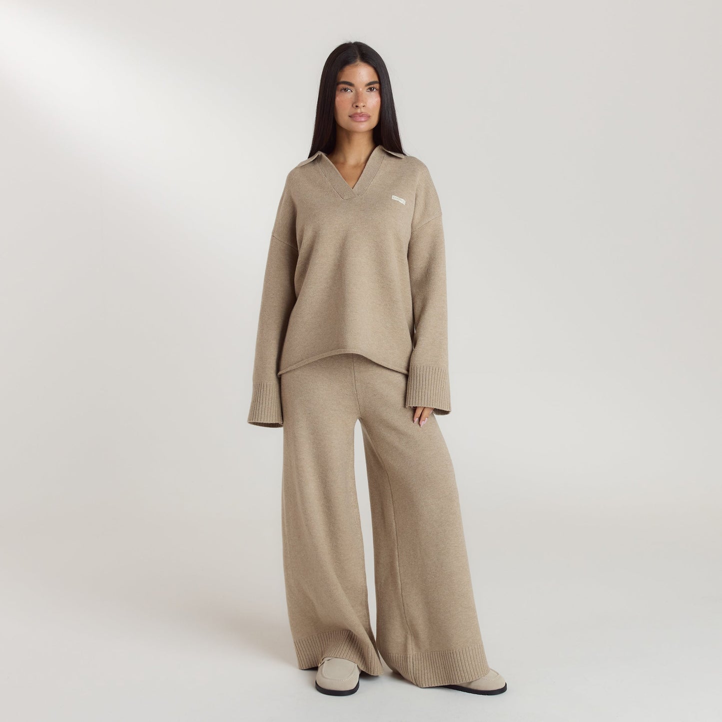 Ribbed Hem Knitted Trousers - Mink