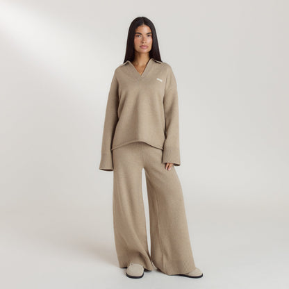 Ribbed Hem Knitted Trousers - Mink
