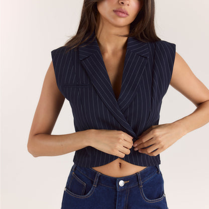 Crossover Waistcoat - Navy Pinstripe