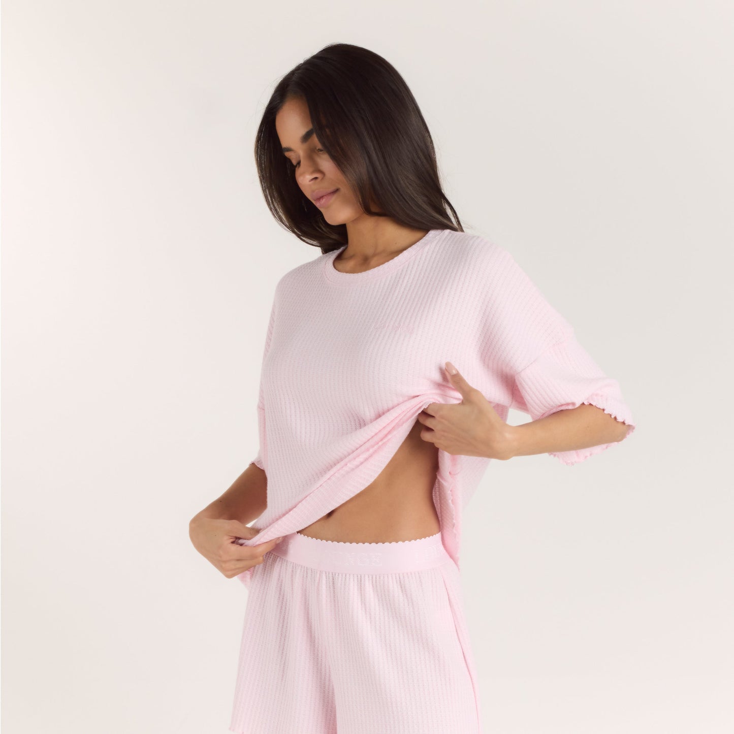 Soft Waffle Pajama Top - Pink