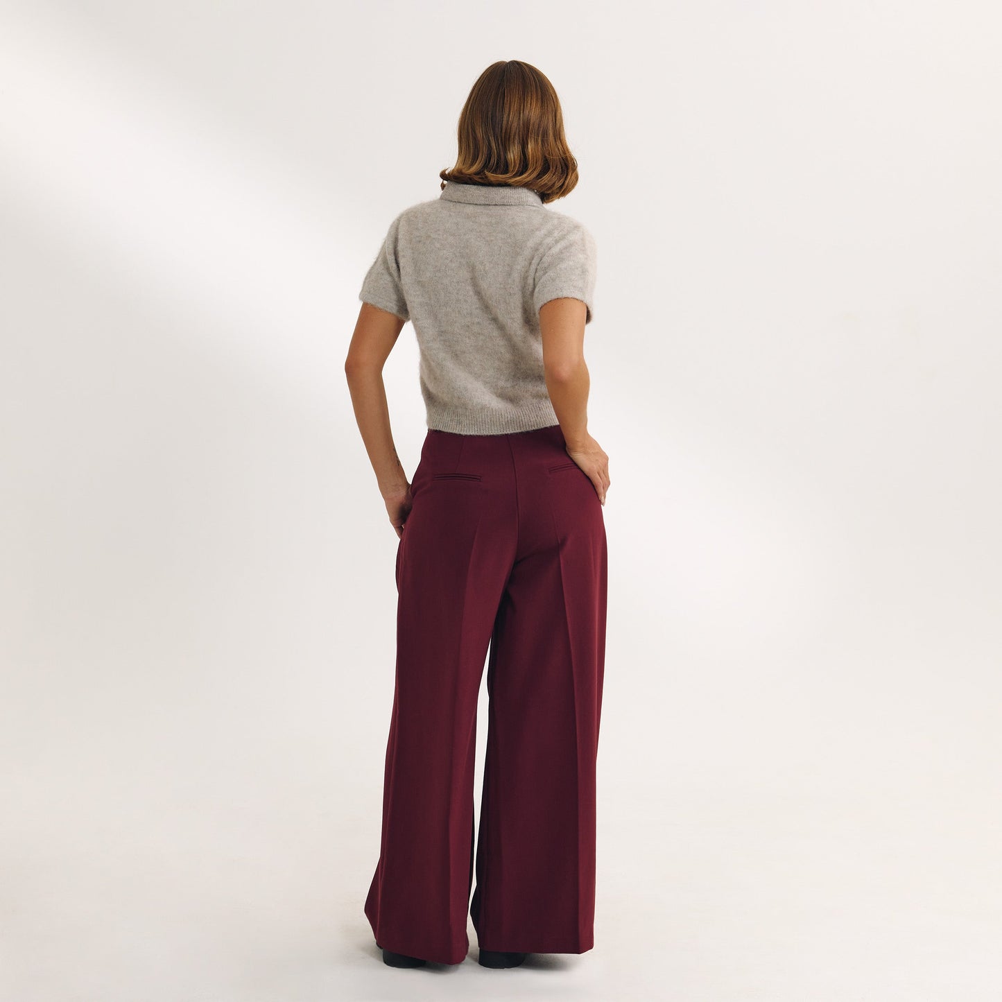 Wide-Leg Tailored Trousers - Cherry Lacquer