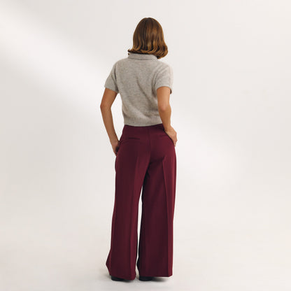 Wide-Leg Tailored Trousers - Cherry Lacquer