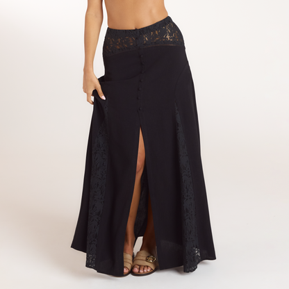 Lace Insert Maxi Skirt - Black