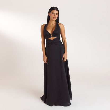 Ruched Tencel Maxi Dress - Black