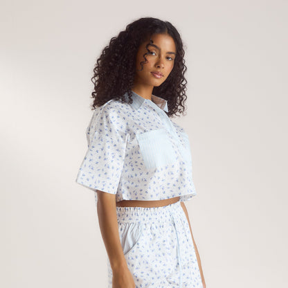 Bloom & Stripe Short-Sleeved Pajama Shirt - Blue