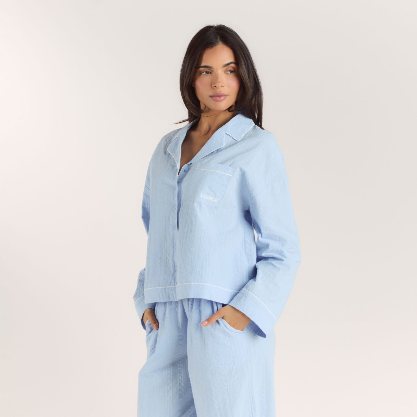 Textured Cotton Pajama Shirt - Blue