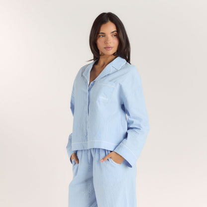 Textured Cotton Pajama Shirt - Blue