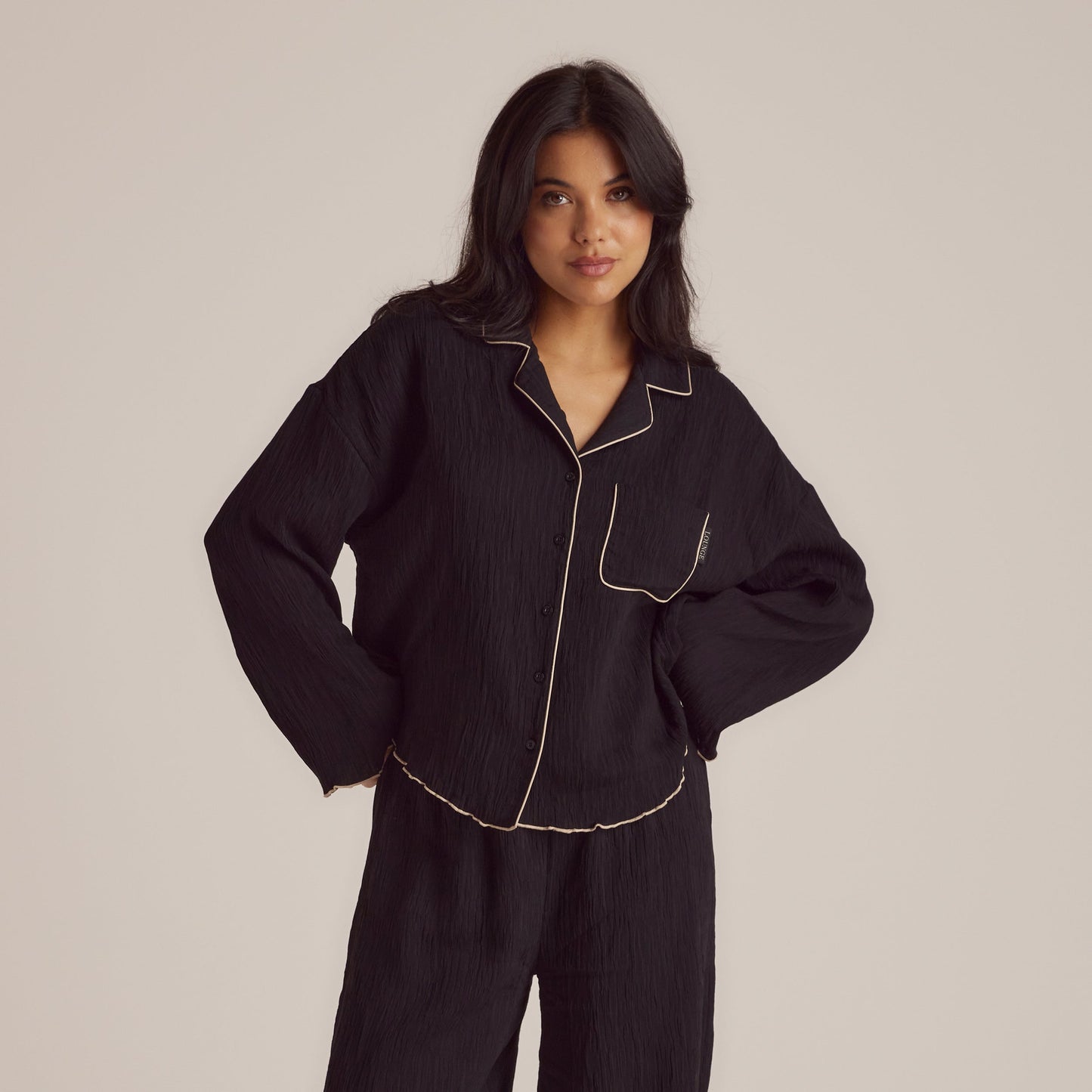 Crinkle Pajama Shirt - Black