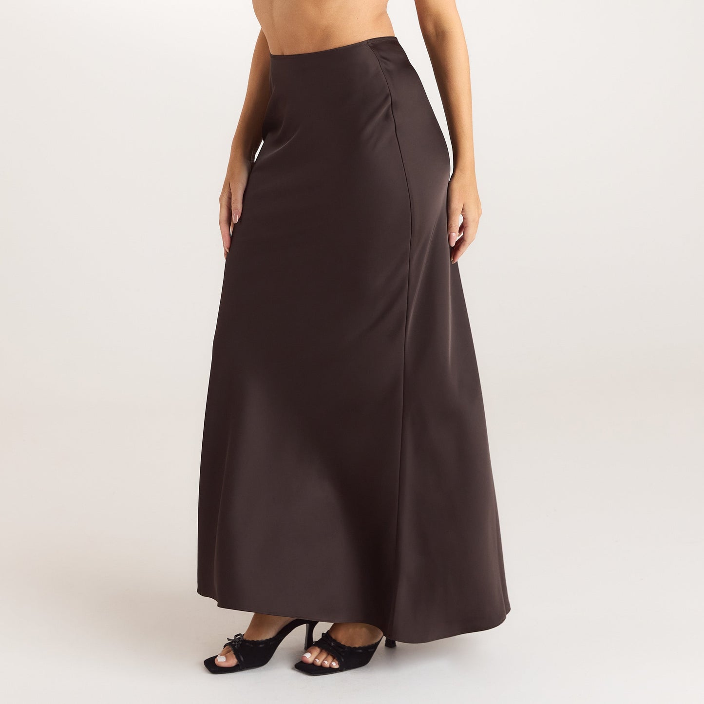 Satin Fitted Maxi Skirt - Chocolate