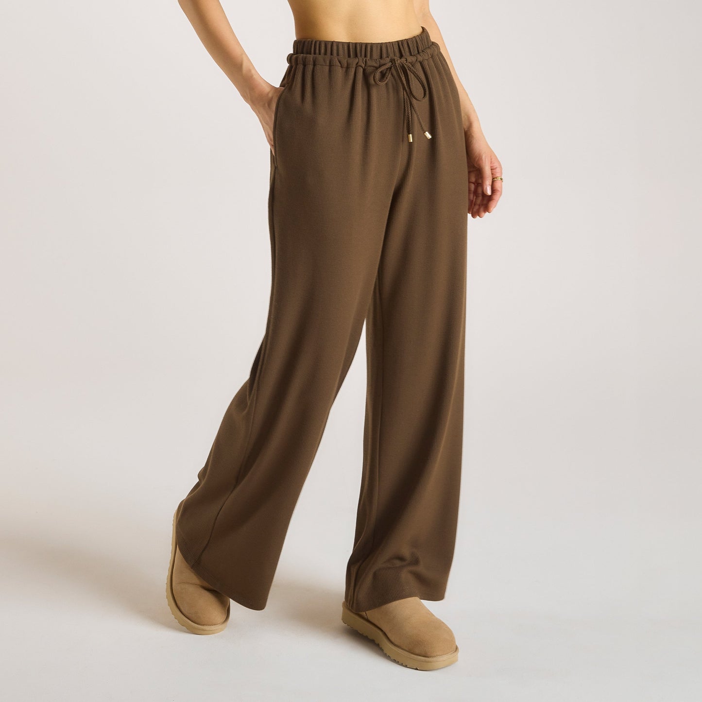 Waffle Wide Leg Pants - Chocolate